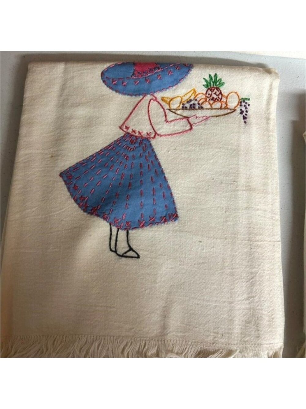 Vintage Hand Embroidered Señorita Kitchen Towels Set of 5 - Picture 3 of 6